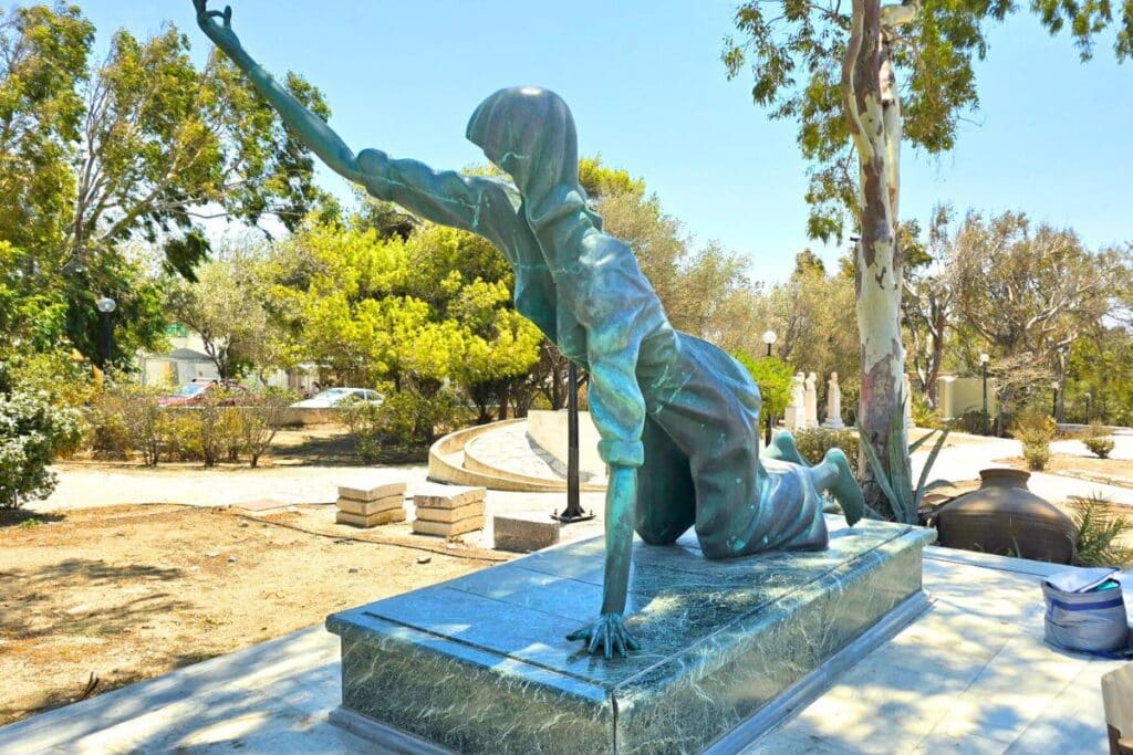 Church of Panagia Evangelistria Sculpture Depicting a Pilgrim Tinos Greece
