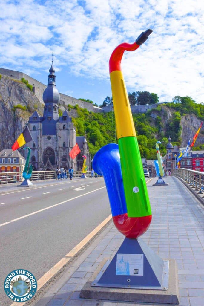 Colorful saxophones line the de Gaulle bridge