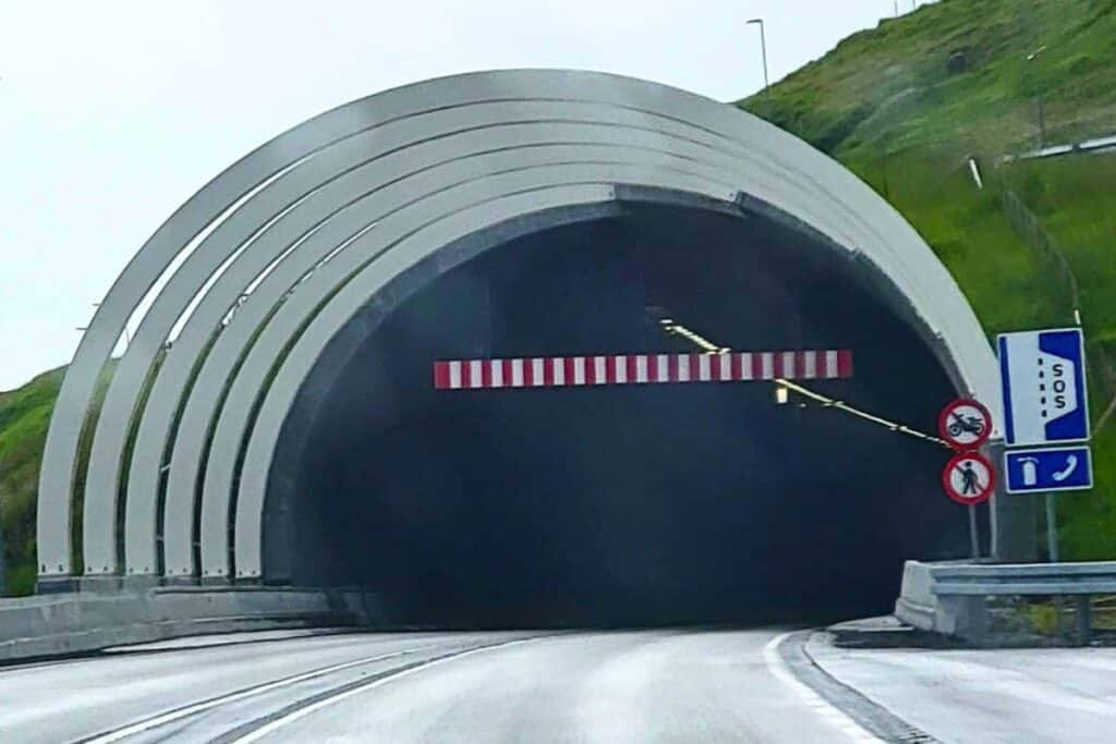Driving in the Faroe Islands Entering a Sub Sea Tunnel