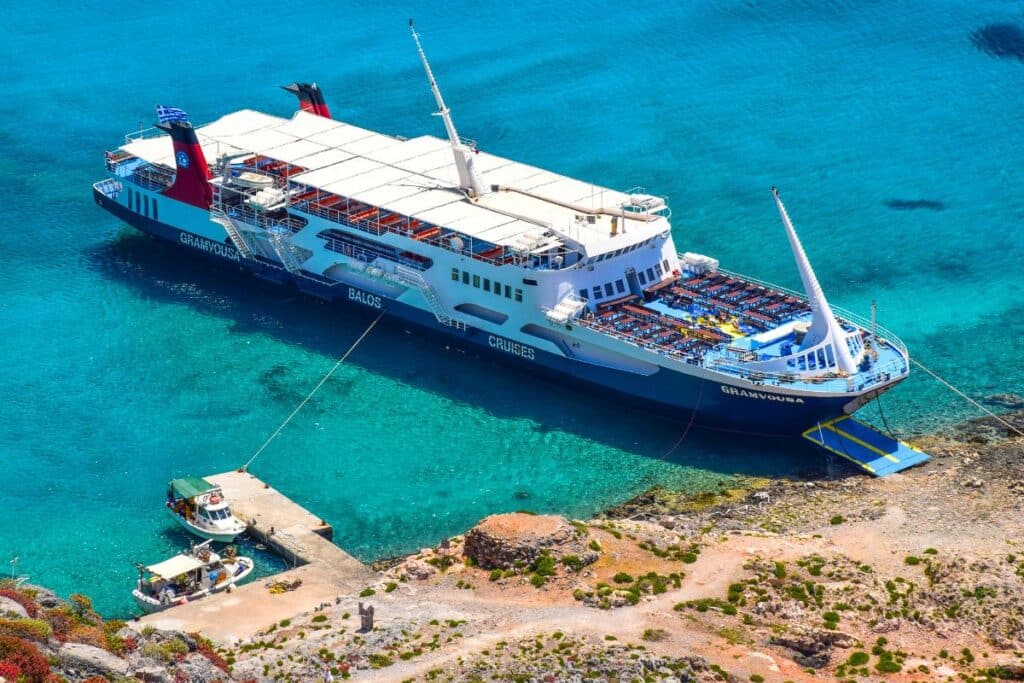 The ferry docked at Gramvousa Island Crete