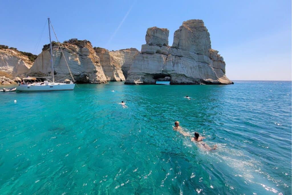 Swimming at the Kleftiko Caves on Milos Island Greece