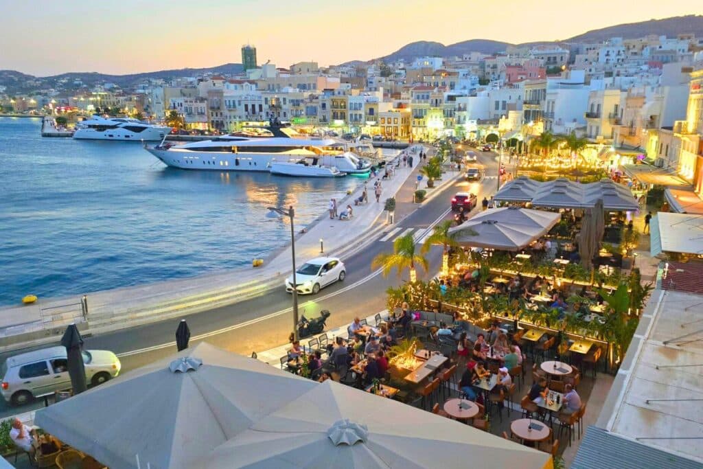 Nighttime views over the harbor in Ermoupoli Syros Island